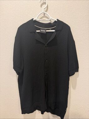 BOSS Black Iconico Textured Knit Camp Shirt